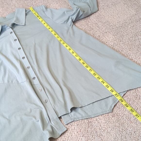 Soft Surroundings Women's Asymmetrical Sage Green 3/4 Sleeve Button Up Shirt PL - Picture 4 of 7